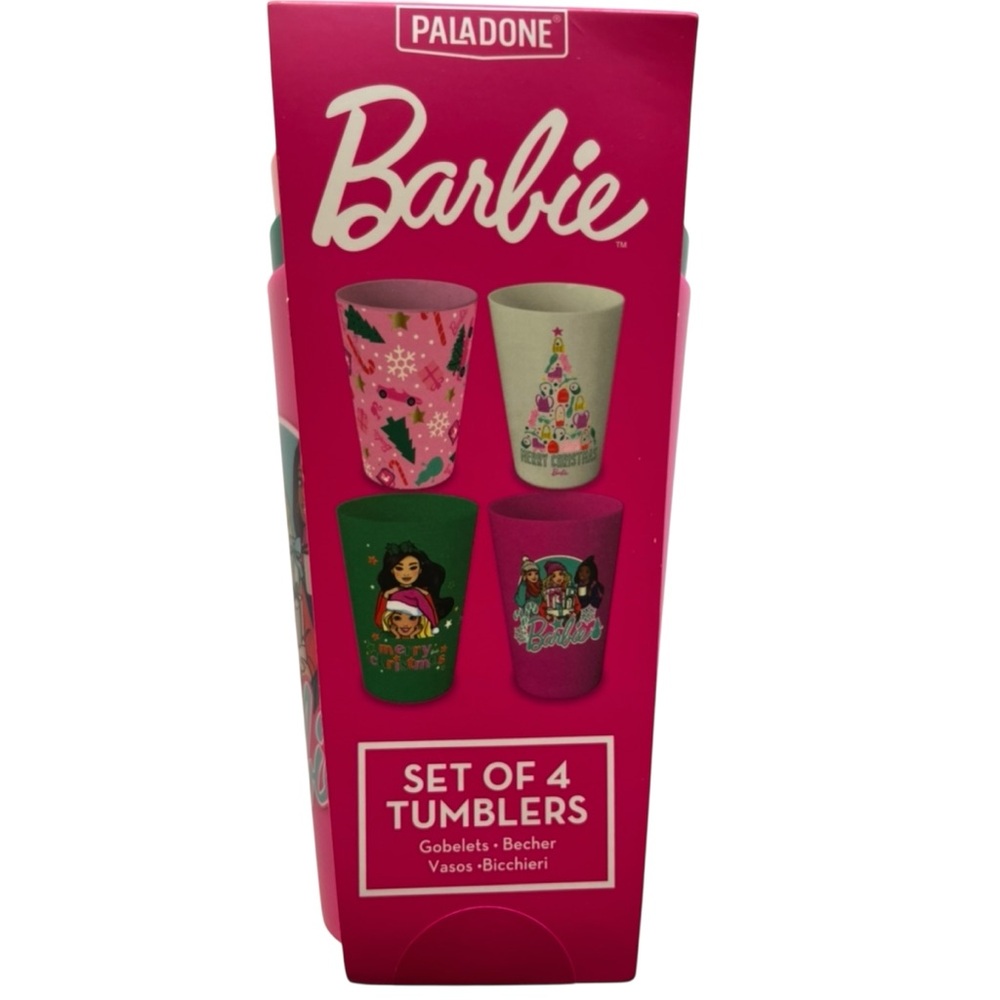 Barbie Set of 4 Christmas Tumblers 13.5 oz Drink Cups New In Package